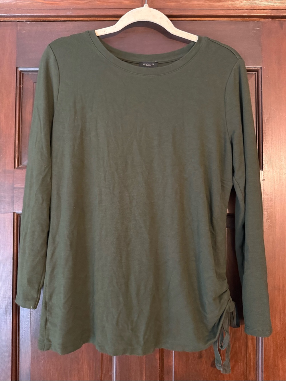 Ann Taylor Factory Olive Green Long-Sleeve Side-Tie Top